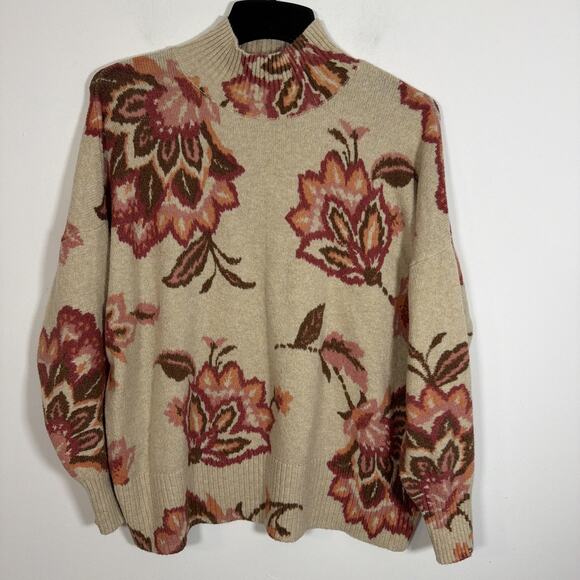Lauren Conrad Sweater Plus Size 1x Floral Print Beige Mock Neck Fall Winter Warm - Picture 7 of 9